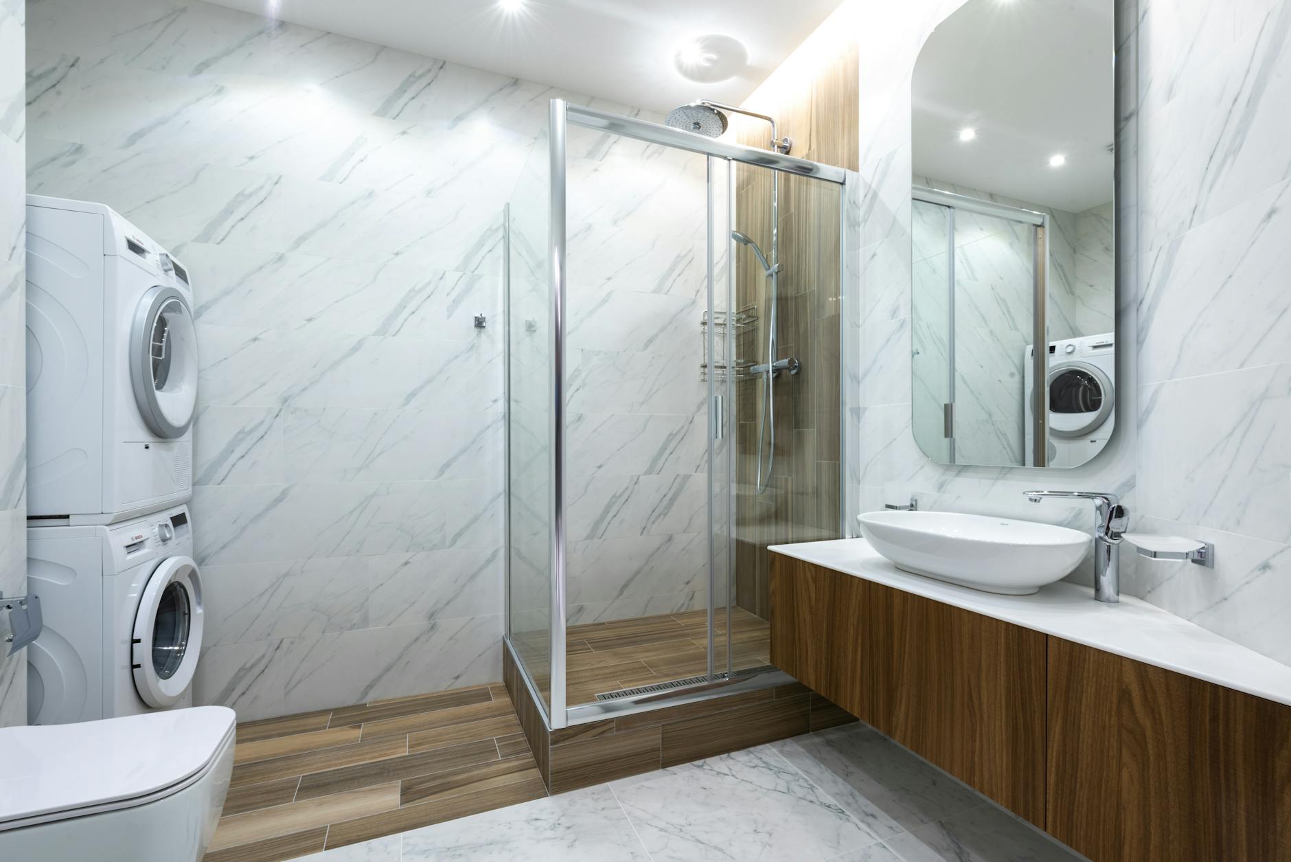 interior of modern bathroom with shower cabin