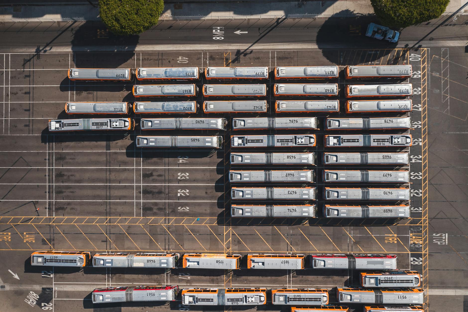 aerial photography of bus parking lot