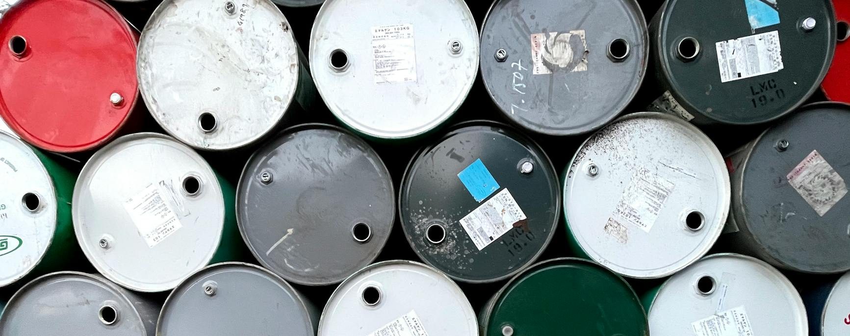 colorful gasoline barrels in stack
