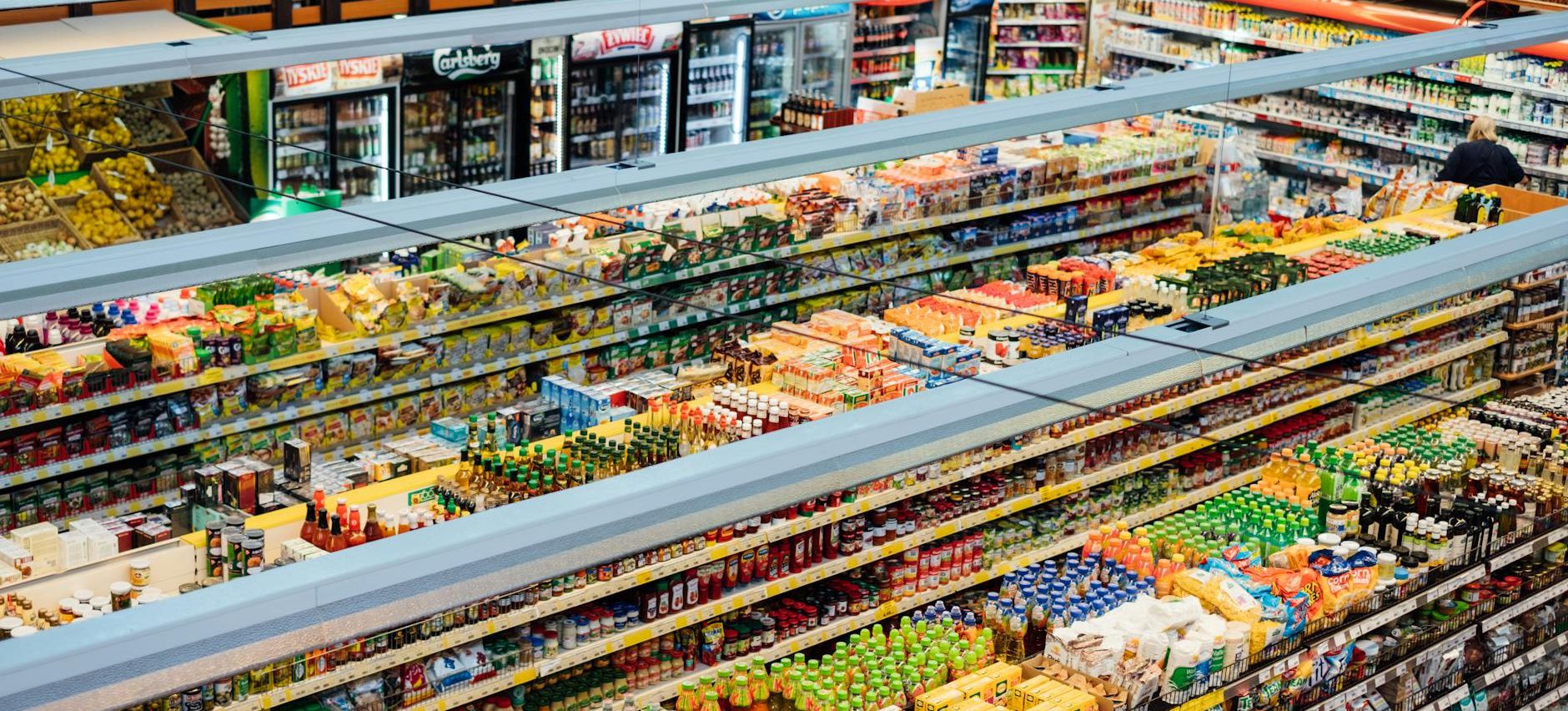 shelves with products in market