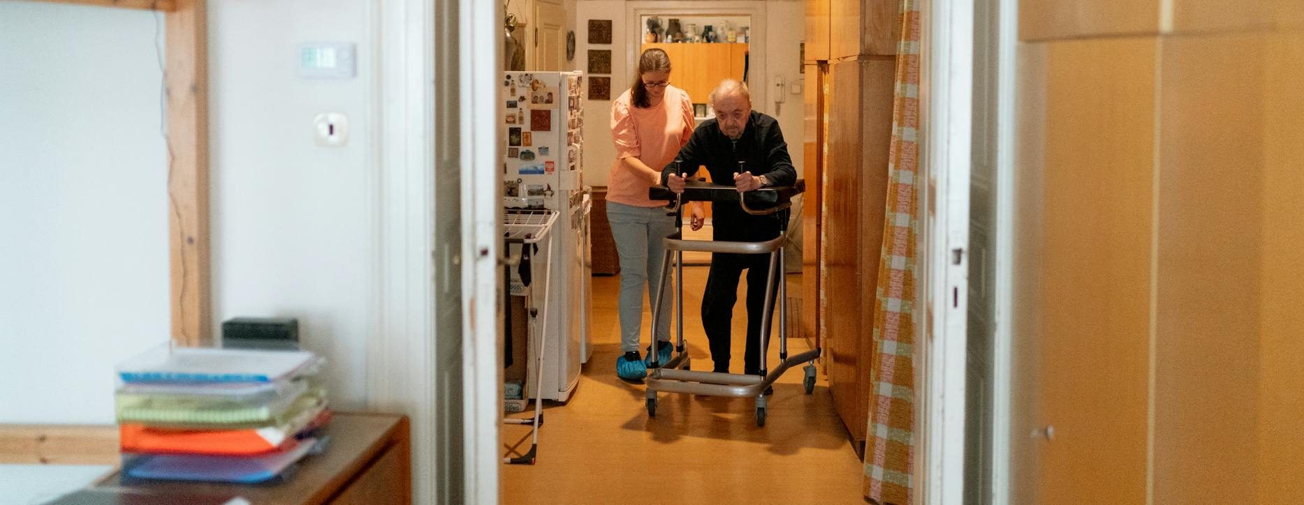 elderly care routine in a cozy home setting