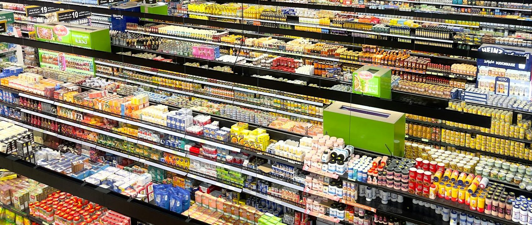 vibrant supermarket aisles with products