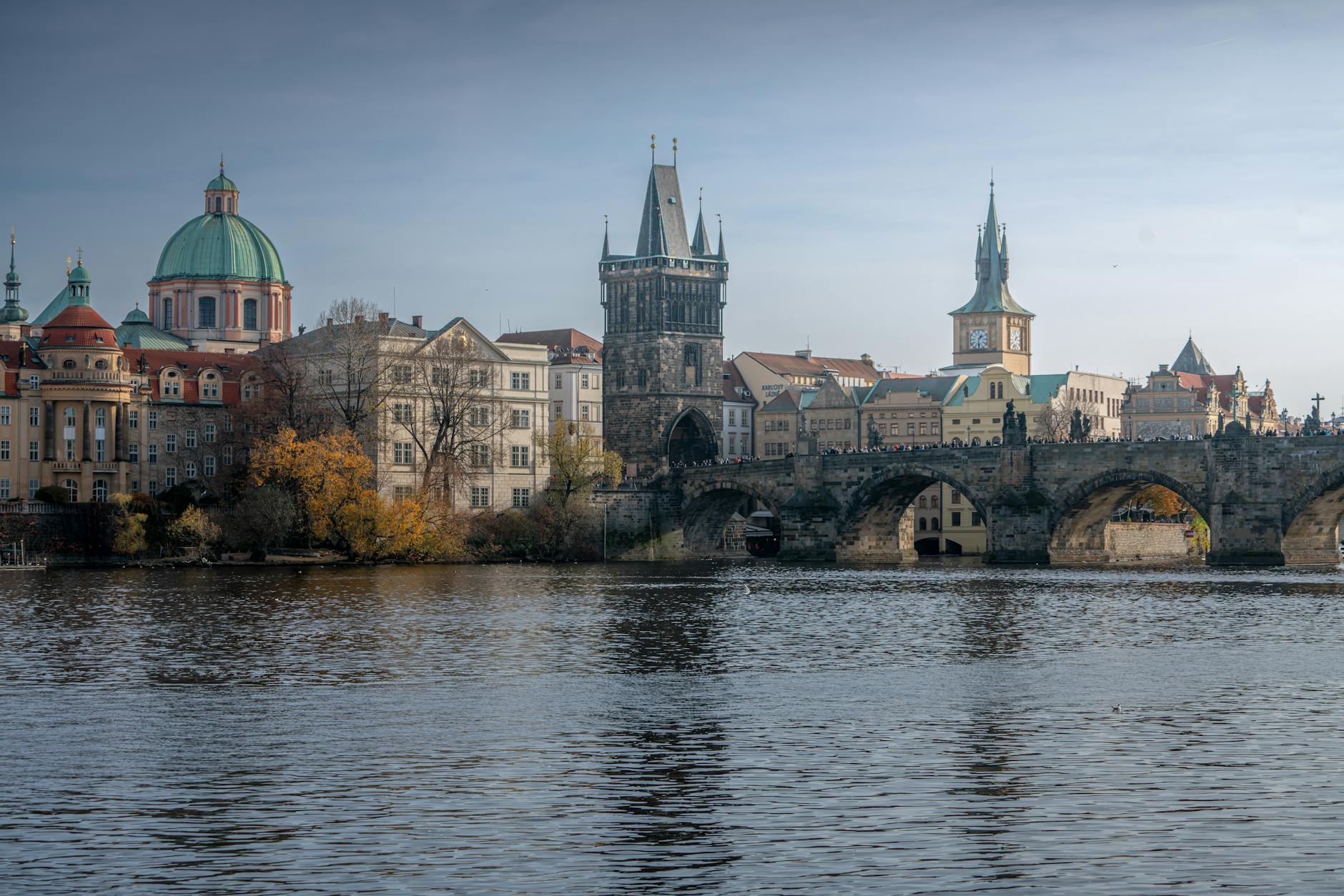 scenic view of charles bridge and prague skyline